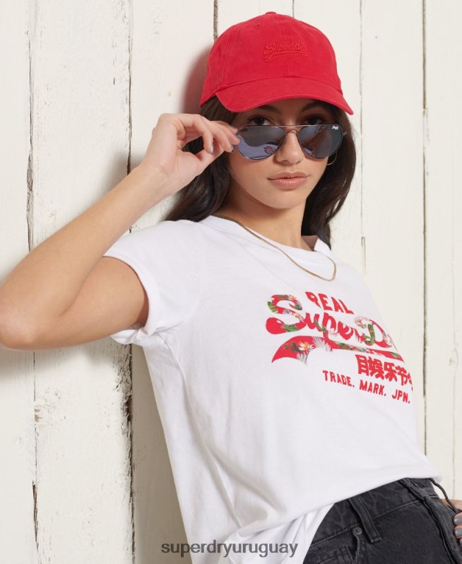 uy Superdry mujer playera con relleno del logo vintage blanco DT2N8Z2852 ropa