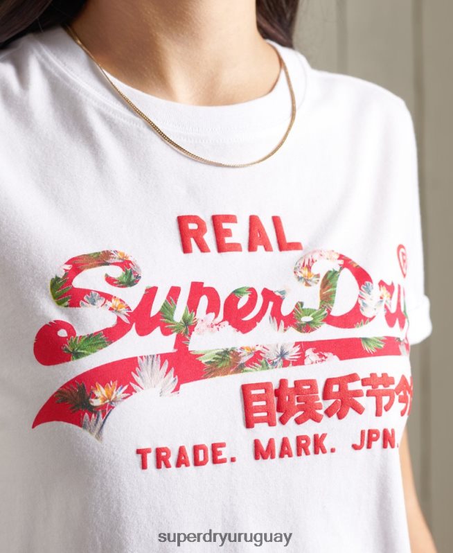 uy Superdry mujer playera con relleno del logo vintage blanco DT2N8Z2852 ropa