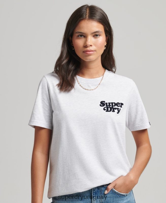 uy Superdry mujer playera cooper con logo clásico de los años 70 gris claro DT2N8Z6200 ropa