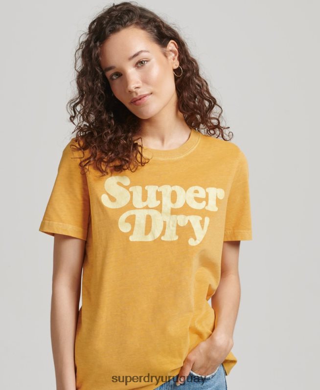uy Superdry mujer playera cooper con logo clásico de los años 70 oro DT2N8Z6219 ropa