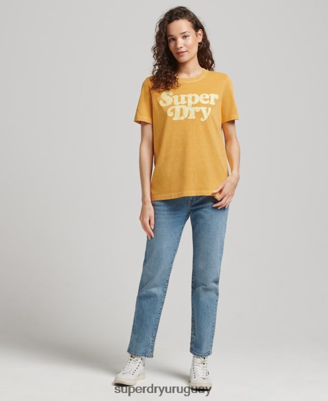 uy Superdry mujer playera cooper con logo clásico de los años 70 oro DT2N8Z6219 ropa