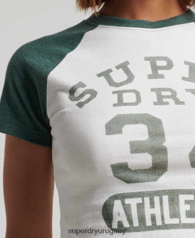 uy Superdry mujer playera corta con estampado universitario blanco DT2N8Z6216 ropa
