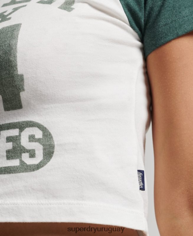 uy Superdry mujer playera corta con estampado universitario blanco DT2N8Z6216 ropa