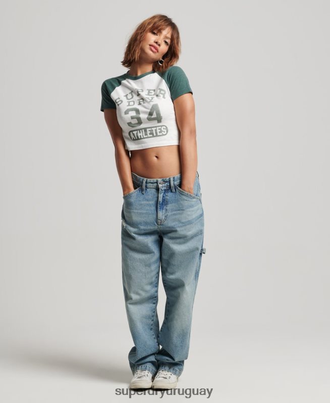 uy Superdry mujer playera corta con estampado universitario blanco DT2N8Z6216 ropa