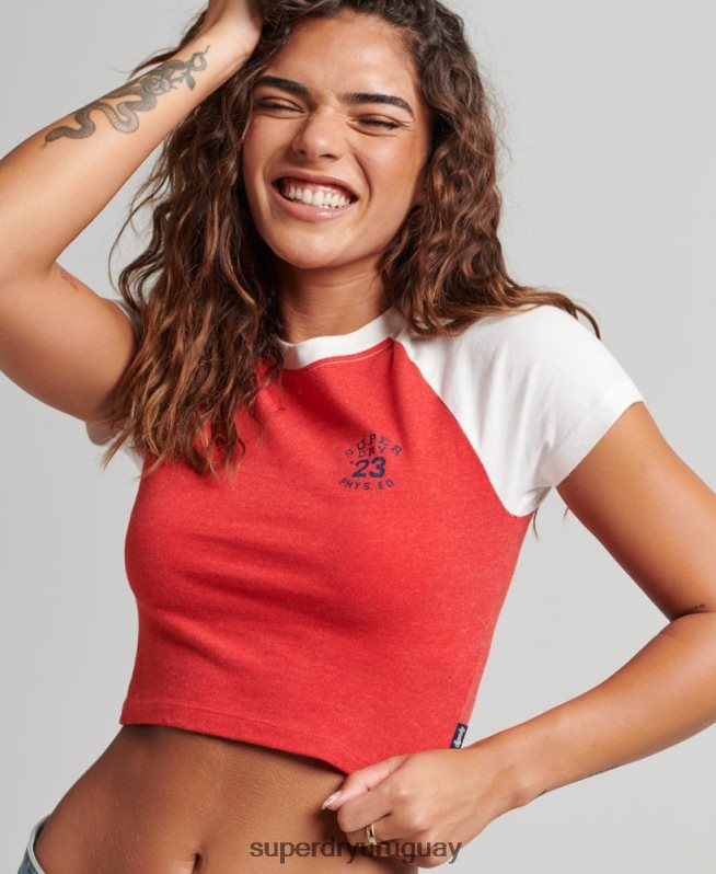uy Superdry mujer playera corta con estampado universitario rojo DT2N8Z6214 ropa