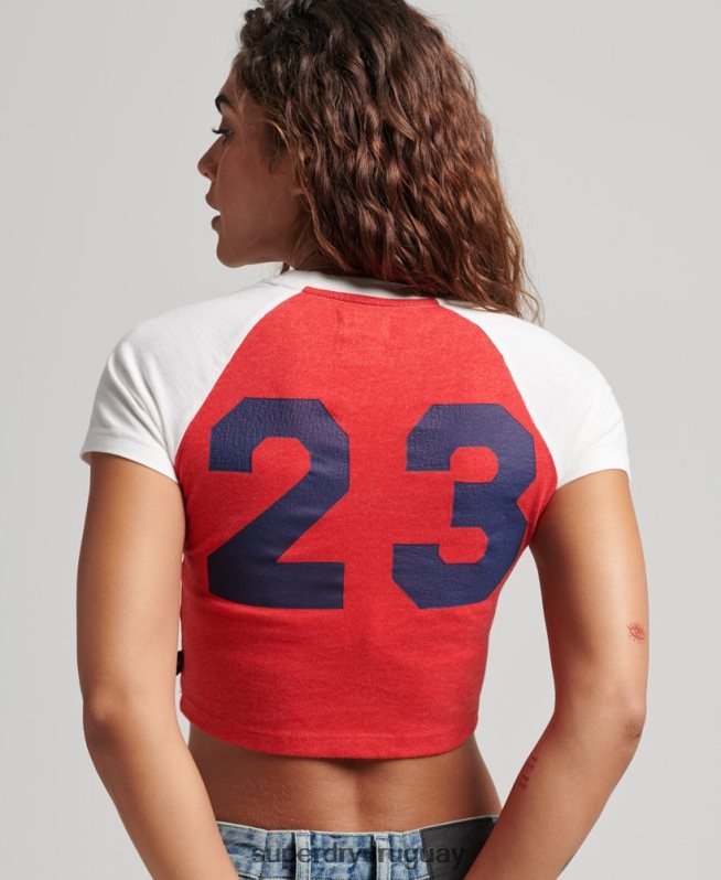 uy Superdry mujer playera corta con estampado universitario rojo DT2N8Z6214 ropa
