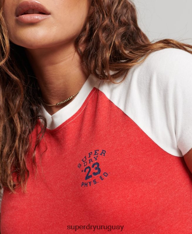 uy Superdry mujer playera corta con estampado universitario rojo DT2N8Z6214 ropa