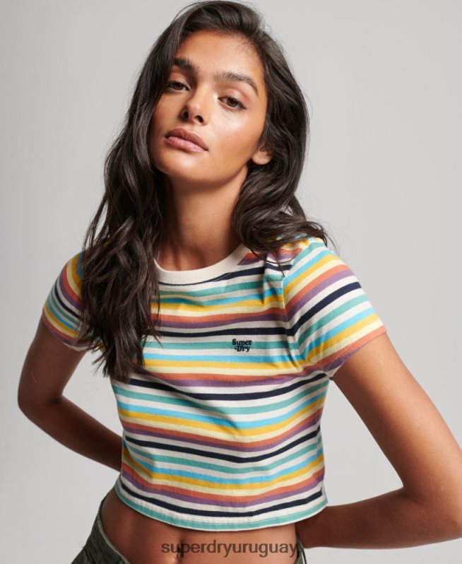 uy Superdry mujer playera corta con rayas vintage amarillo DT2N8Z2738 ropa