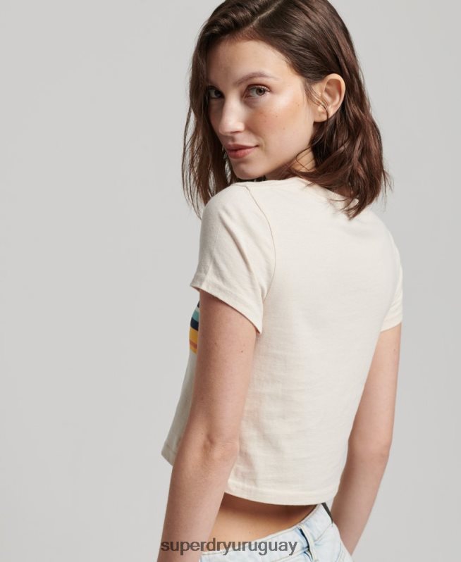uy Superdry mujer playera corta con rayas vintage crema DT2N8Z2705 ropa