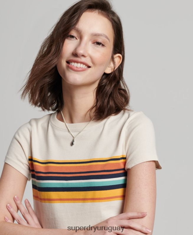 uy Superdry mujer playera corta con rayas vintage crema DT2N8Z2705 ropa