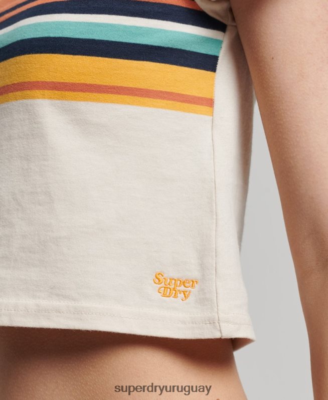uy Superdry mujer playera corta con rayas vintage crema DT2N8Z2705 ropa