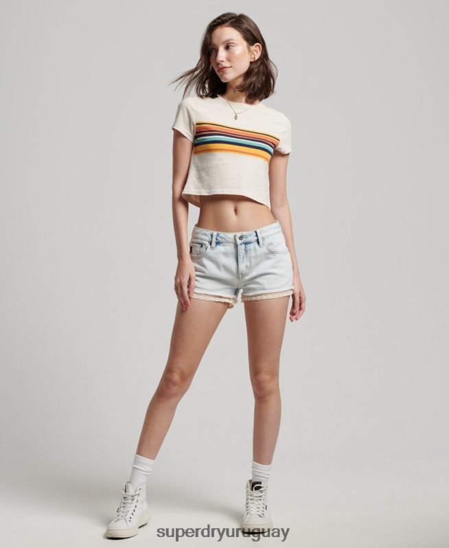 uy Superdry mujer playera corta con rayas vintage crema DT2N8Z2705 ropa