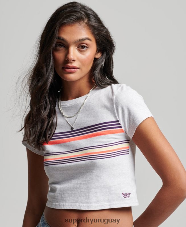 uy Superdry mujer playera corta con rayas vintage gris DT2N8Z2692 ropa