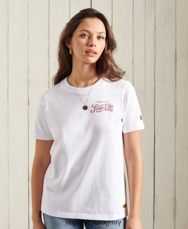 uy Superdry mujer playera de peso estándar con brillo brillante blanco DT2N8Z2859 ropa