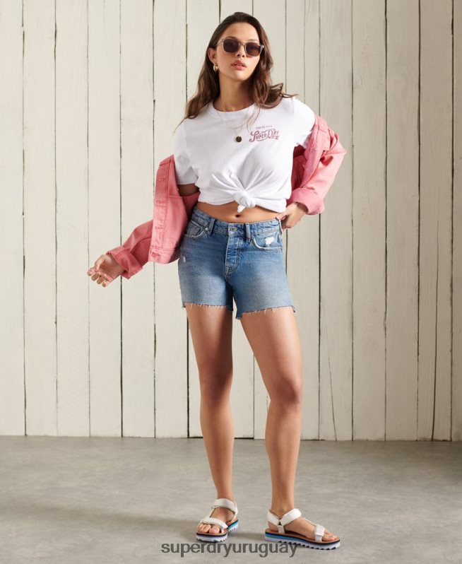 uy Superdry mujer playera de peso estándar con brillo brillante blanco DT2N8Z2859 ropa