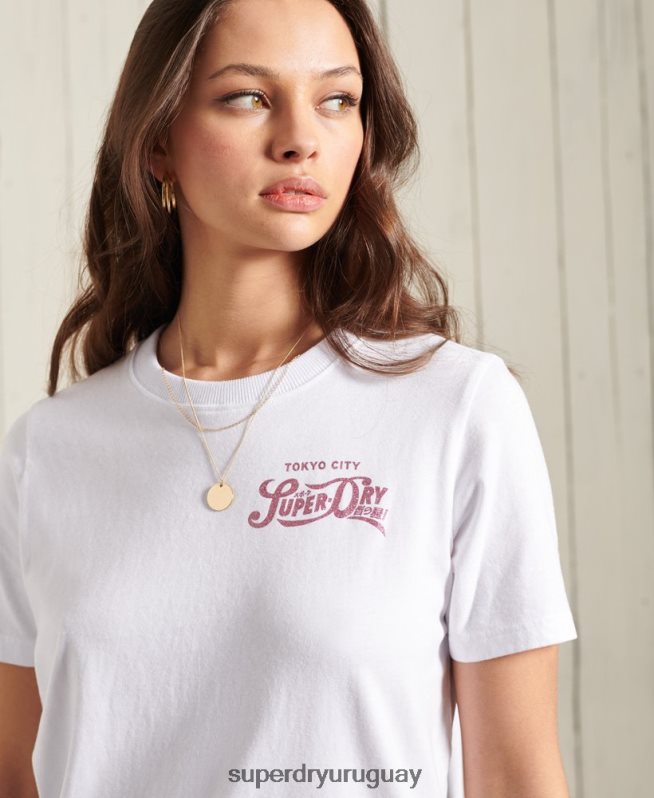 uy Superdry mujer playera de peso estándar con brillo brillante blanco DT2N8Z2859 ropa