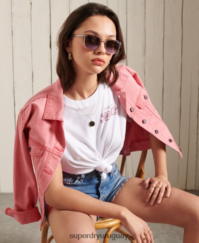 uy Superdry mujer playera de peso estándar con brillo brillante blanco DT2N8Z2859 ropa