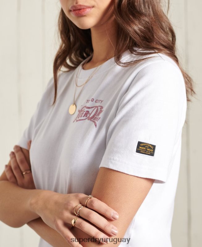 uy Superdry mujer playera de peso estándar con brillo brillante blanco DT2N8Z2859 ropa
