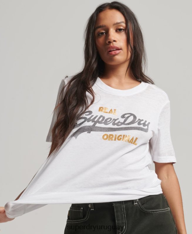 uy Superdry mujer playera desgastada con logo vintage blanco DT2N8Z2715 ropa