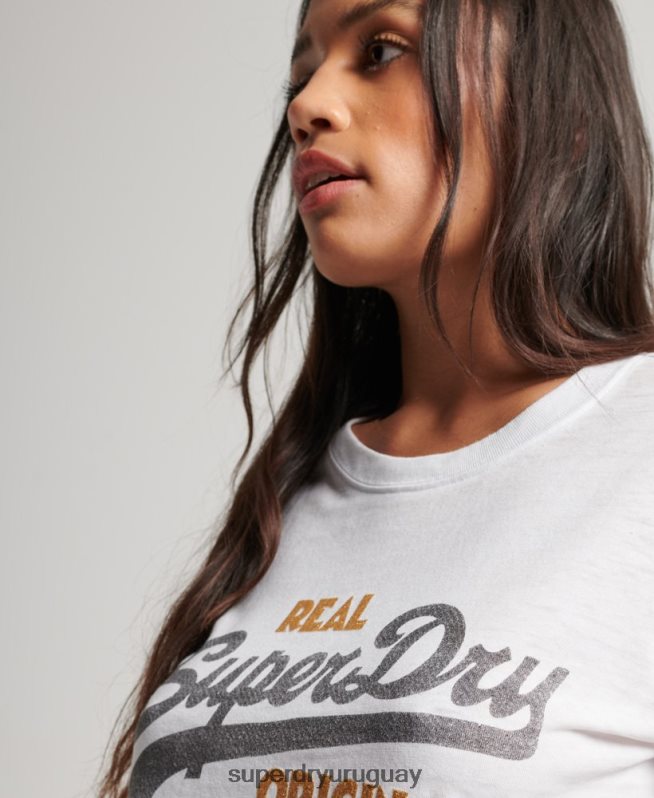 uy Superdry mujer playera desgastada con logo vintage blanco DT2N8Z2715 ropa