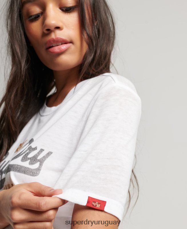 uy Superdry mujer playera desgastada con logo vintage blanco DT2N8Z2715 ropa