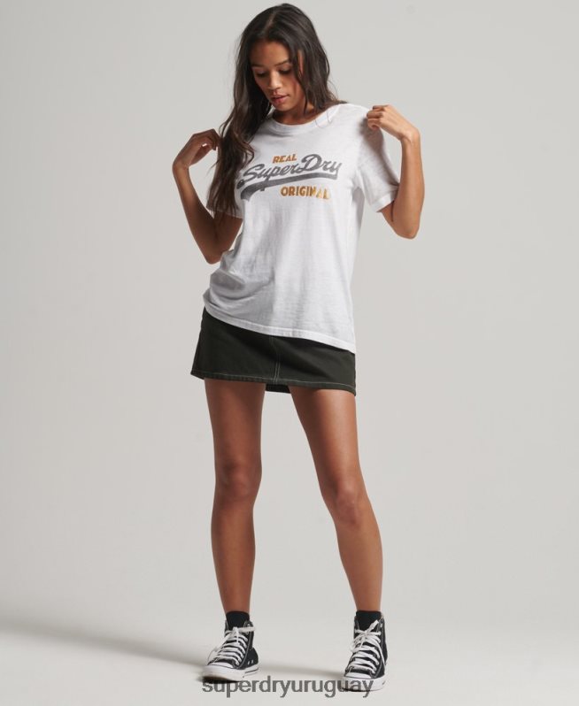 uy Superdry mujer playera desgastada con logo vintage blanco DT2N8Z2715 ropa