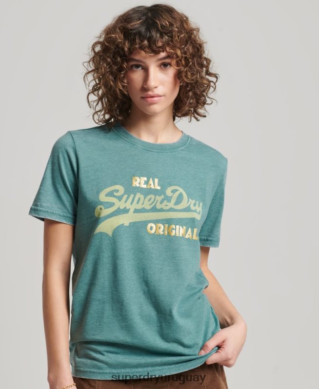 uy Superdry mujer playera desgastada con logo vintage verde DT2N8Z2118 ropa