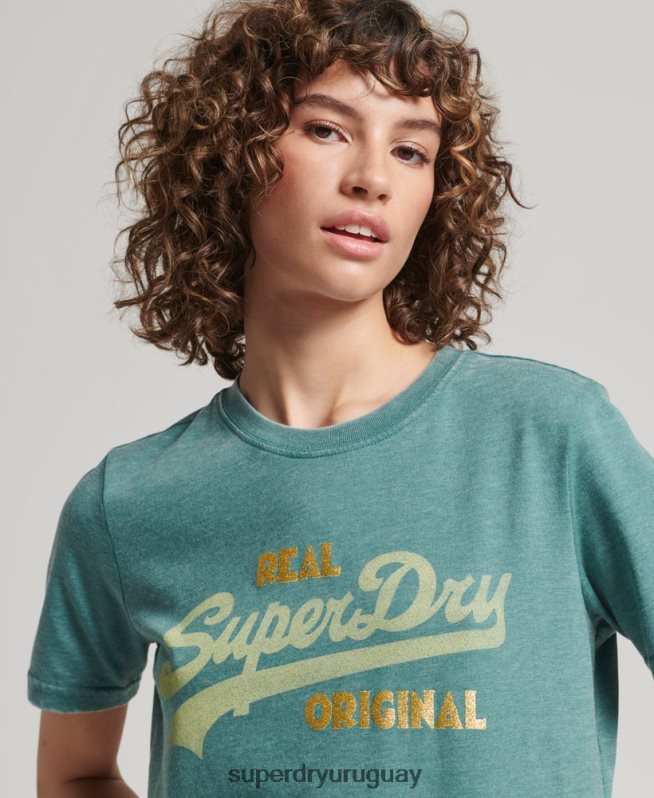 uy Superdry mujer playera desgastada con logo vintage verde DT2N8Z2118 ropa