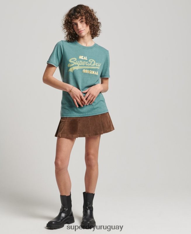 uy Superdry mujer playera desgastada con logo vintage verde DT2N8Z2118 ropa