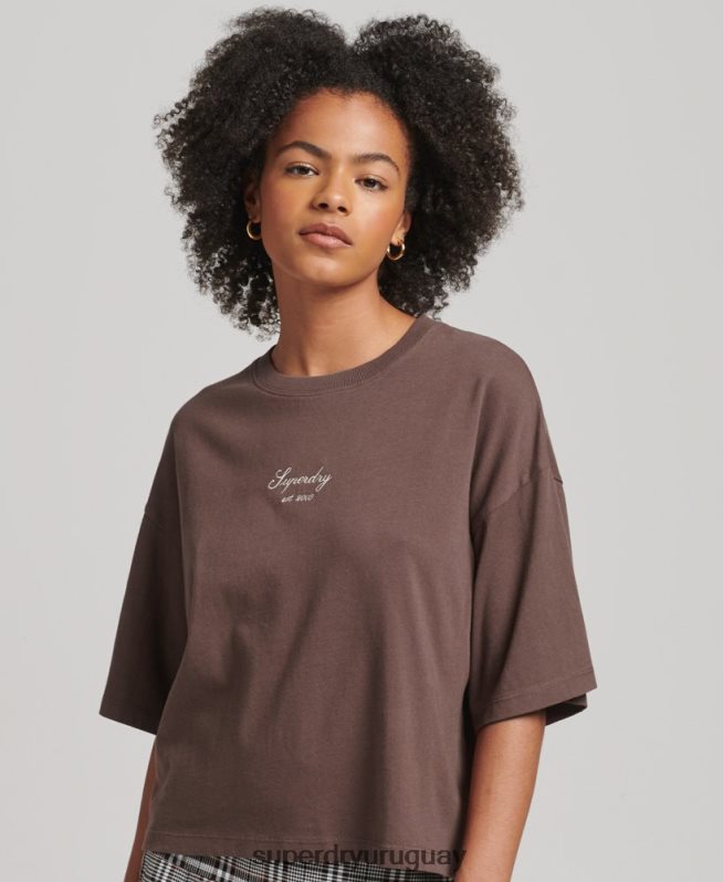 uy Superdry mujer playera estilo boxy con bordado heritage marrón DT2N8Z6229 ropa