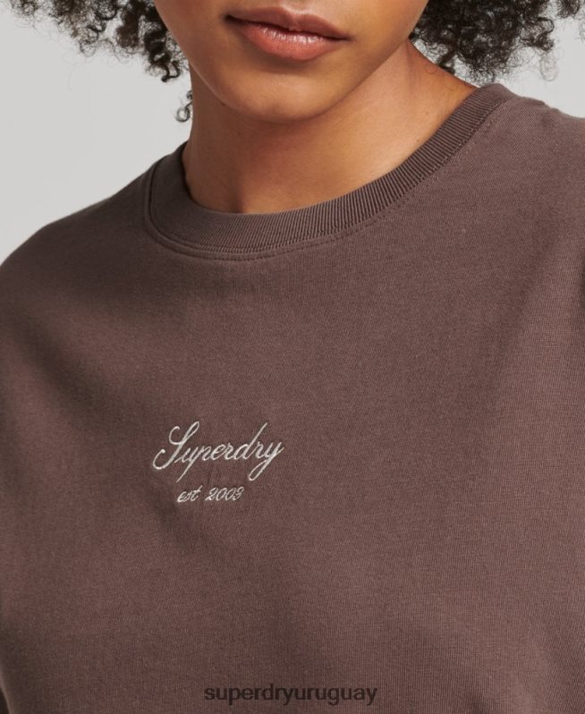 uy Superdry mujer playera estilo boxy con bordado heritage marrón DT2N8Z6229 ropa