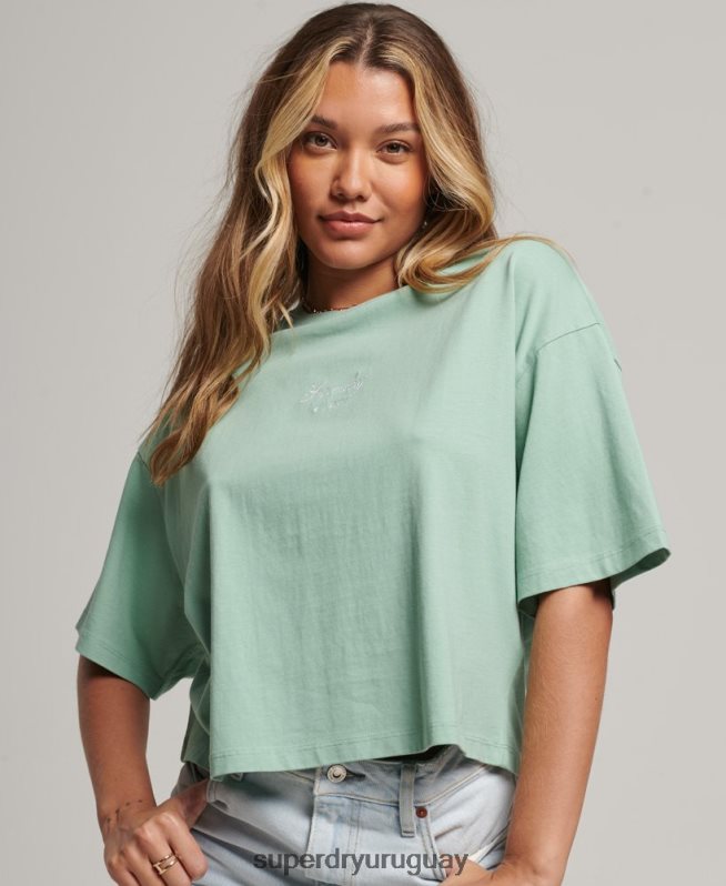 uy Superdry mujer playera estilo boxy con bordado heritage verde DT2N8Z6201 ropa