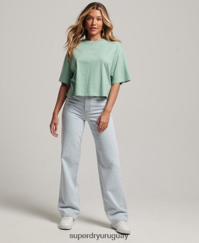 uy Superdry mujer playera estilo boxy con bordado heritage verde DT2N8Z6201 ropa