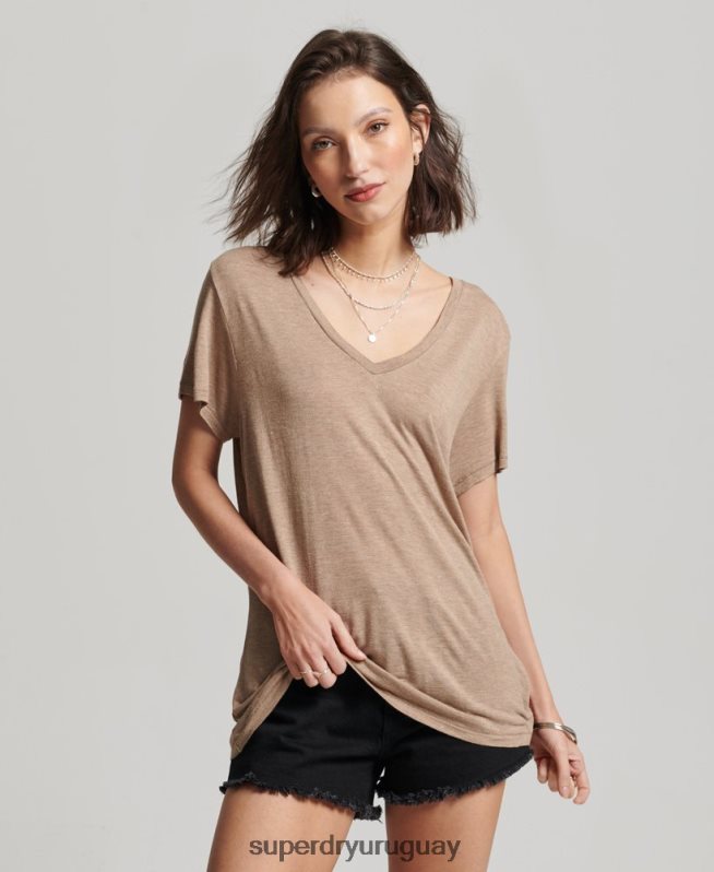 uy Superdry mujer playera flameada con cuello en V broncearse DT2N8Z2730 ropa