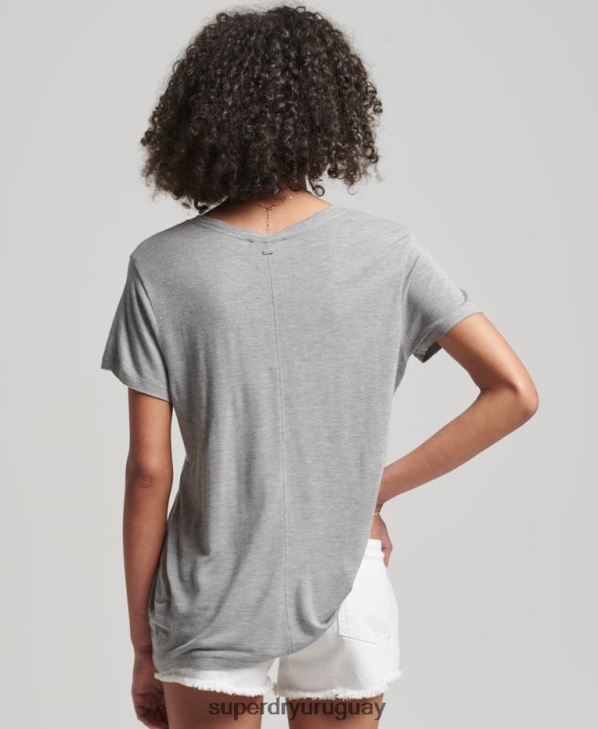 uy Superdry mujer playera flameada con cuello en V gris DT2N8Z2728 ropa