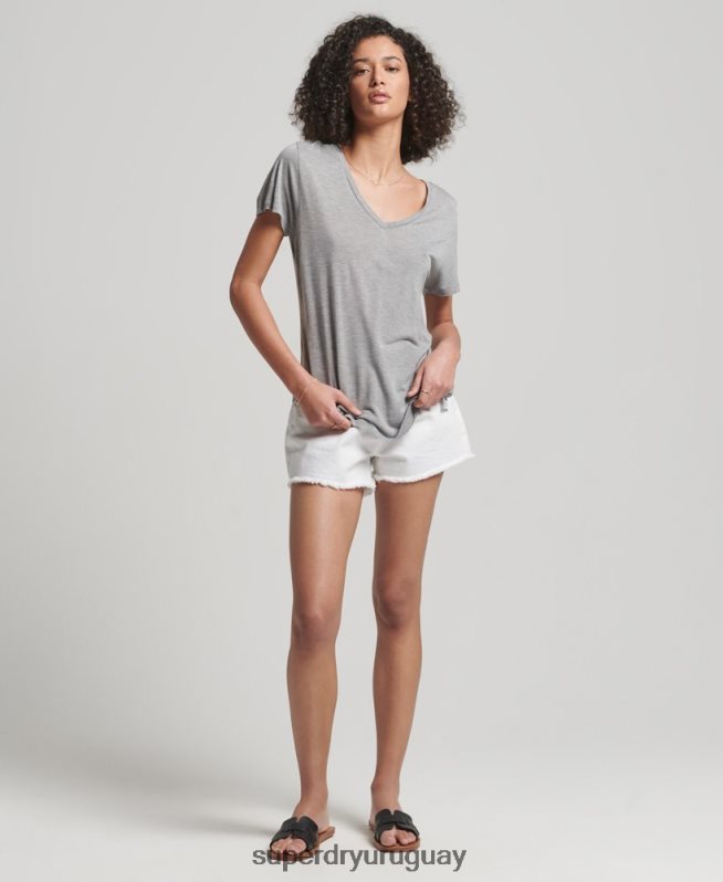 uy Superdry mujer playera flameada con cuello en V gris DT2N8Z2728 ropa