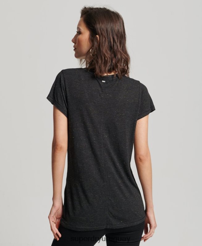 uy Superdry mujer playera flameada con cuello en V negro DT2N8Z2615 ropa