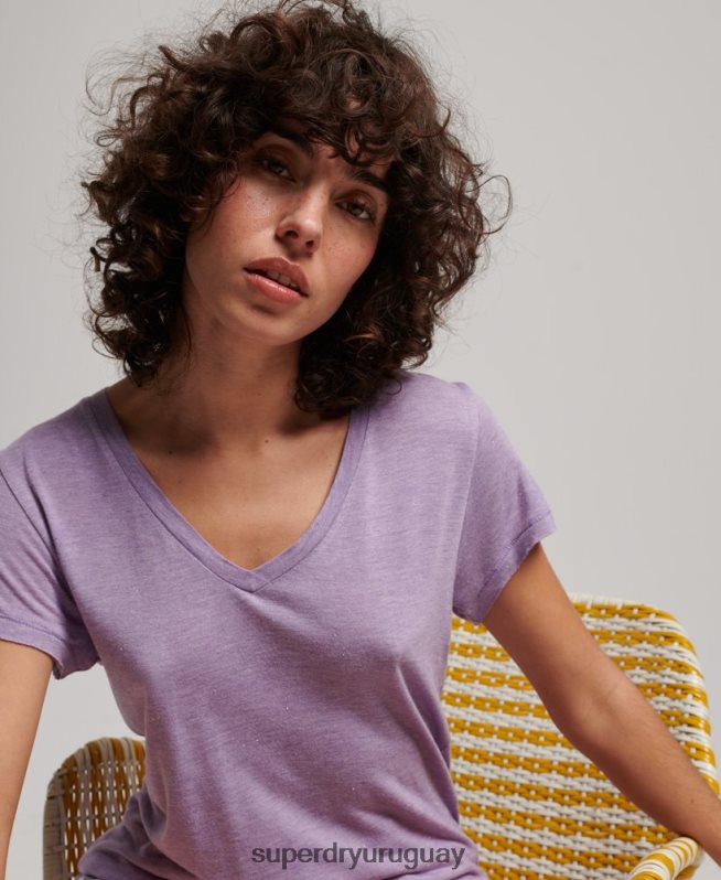 uy Superdry mujer playera flameada con cuello en V púrpura DT2N8Z2723 ropa