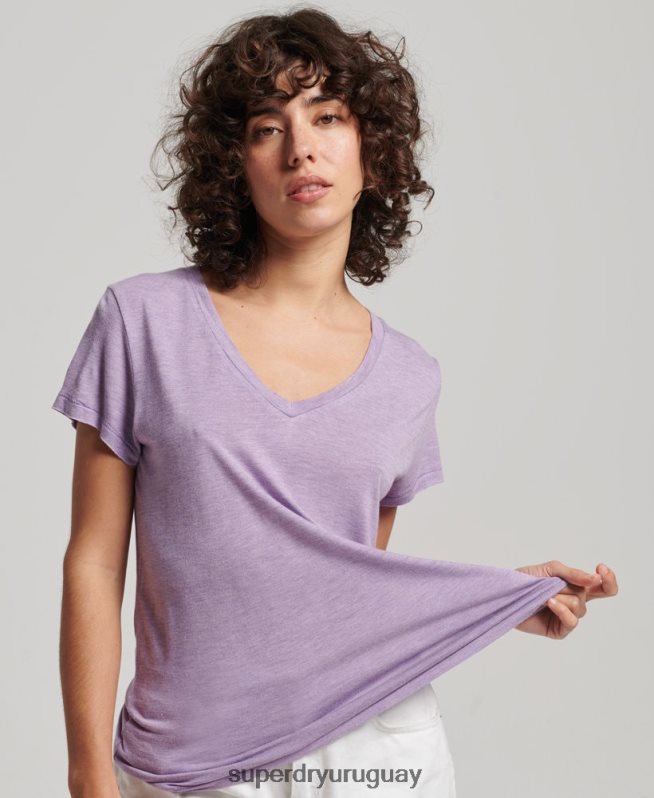 uy Superdry mujer playera flameada con cuello en V púrpura DT2N8Z2723 ropa