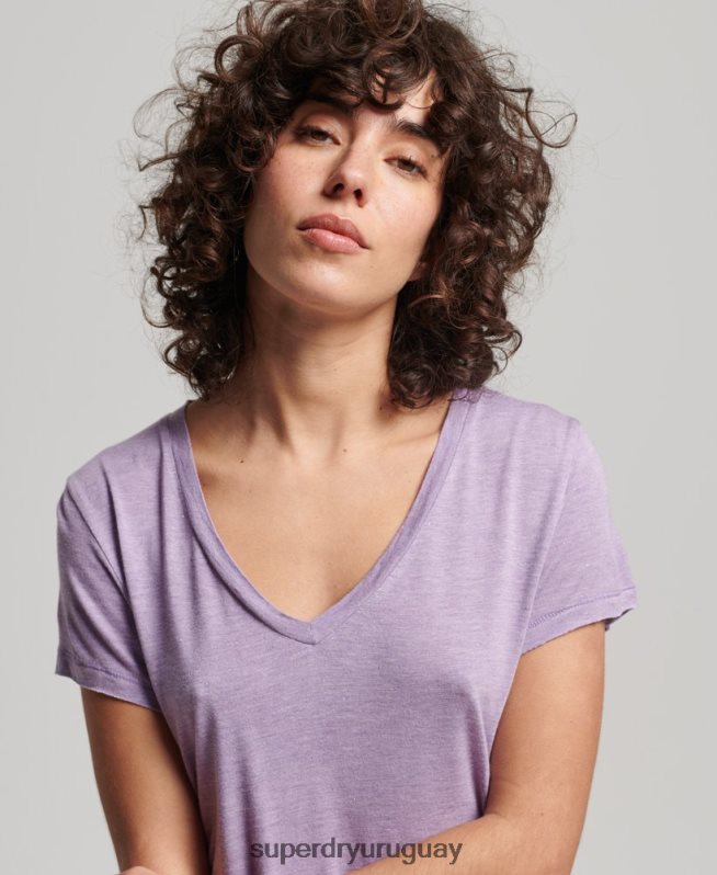uy Superdry mujer playera flameada con cuello en V púrpura DT2N8Z2723 ropa