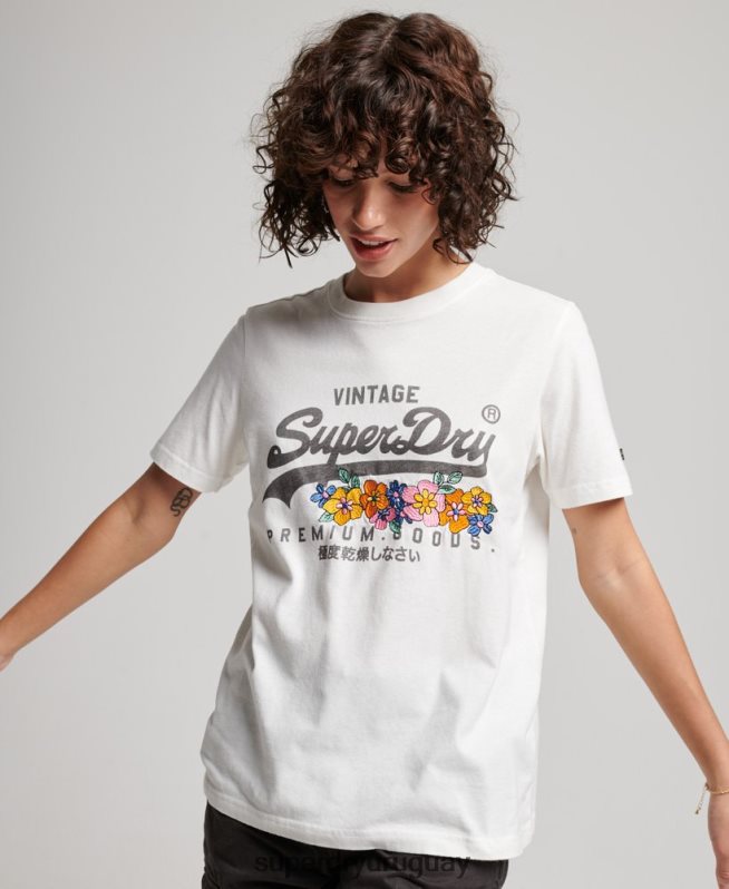 uy Superdry mujer playera floral premium con logo vintage crema DT2N8Z2684 ropa