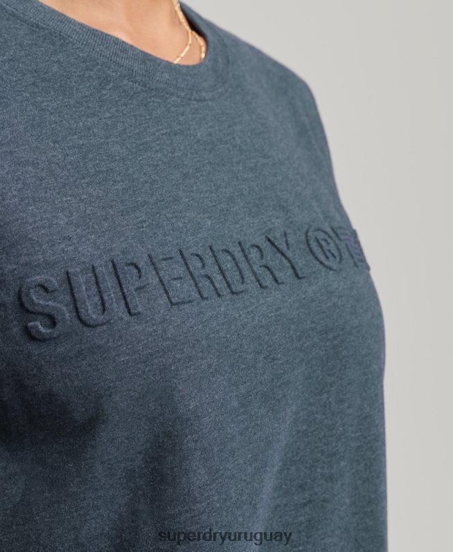 uy Superdry mujer playera jaspeada con logo corporativo vintage azul DT2N8Z2841 ropa