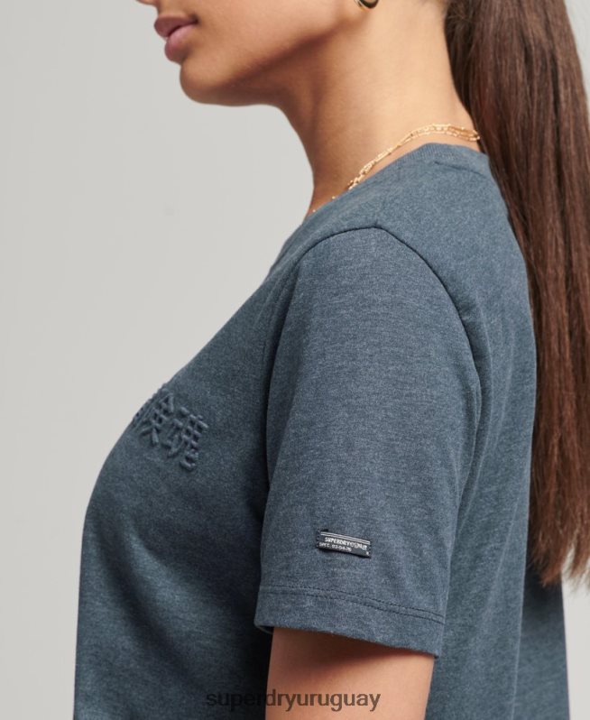 uy Superdry mujer playera jaspeada con logo corporativo vintage azul DT2N8Z2841 ropa