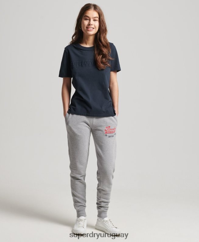 uy Superdry mujer playera jaspeada con logo corporativo vintage gris oscuro DT2N8Z2785 ropa
