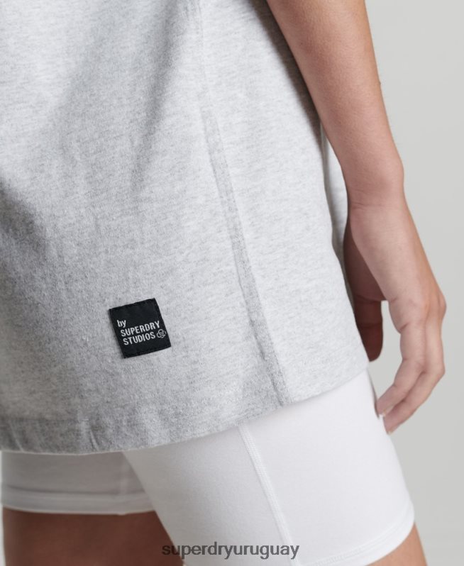 uy Superdry mujer playera micro mid reciclada gris claro DT2N8Z2780 ropa