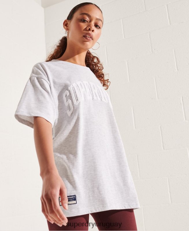 uy Superdry mujer playera mono con arco varsity gris claro DT2N8Z6268 ropa