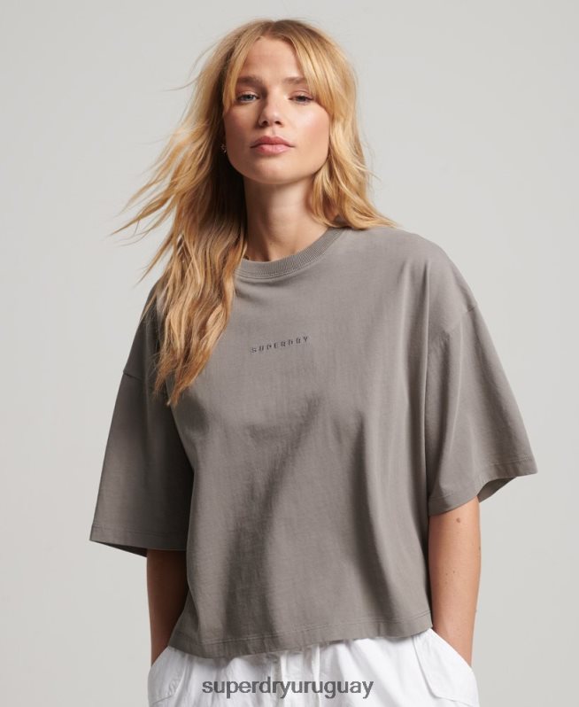 uy Superdry mujer playera oversize boxy micro de excedente gris DT2N8Z2205 ropa