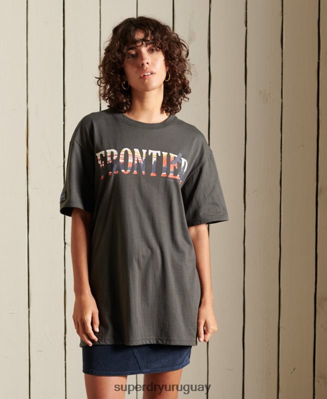 uy Superdry mujer playera oversize con estampado de frontera verde DT2N8Z6785 ropa