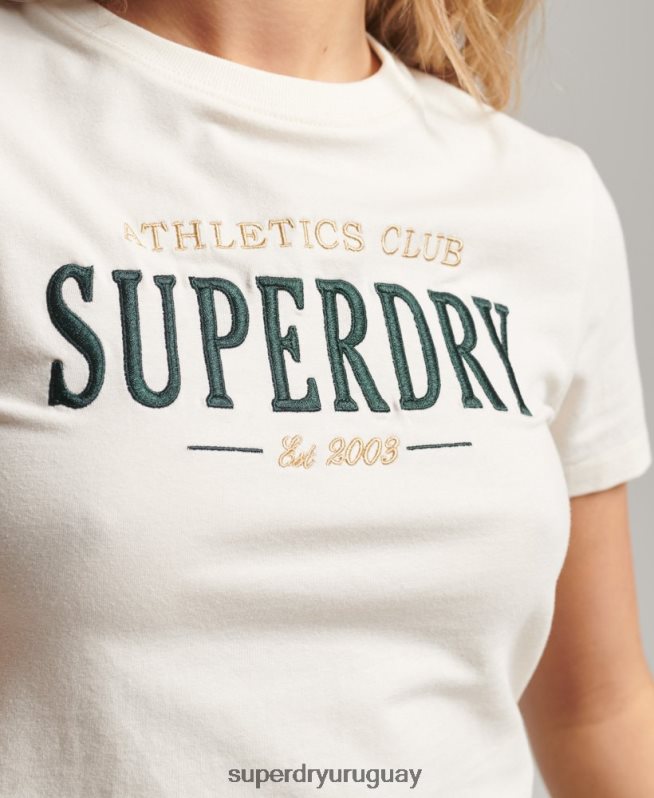 uy Superdry mujer playera pequeña con bordado gráfico de código crema DT2N8Z2232 ropa