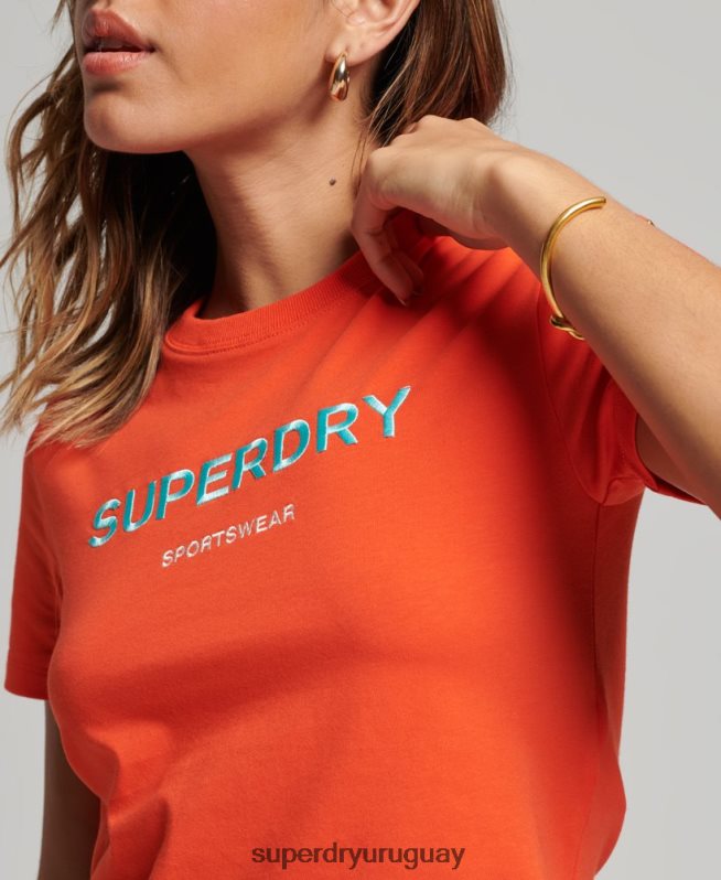 uy Superdry mujer playera pequeña con bordado gráfico de código naranja DT2N8Z2318 ropa